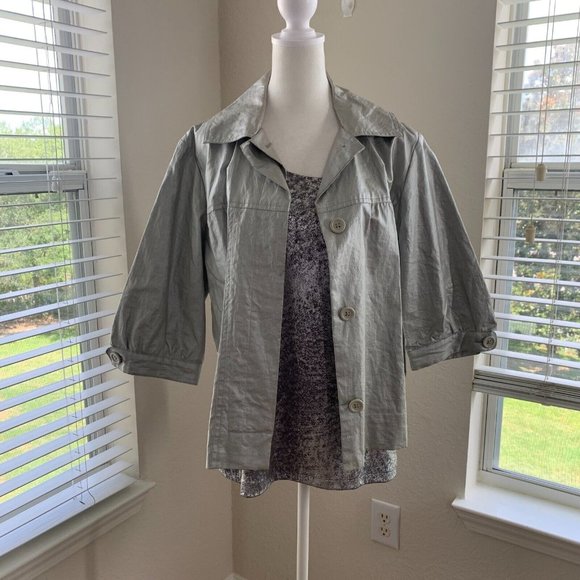 Chico's Womens Jacket and Tank Top Set Size 1 Medium Gray Silver Metallic Travel - Picture 1 of 13